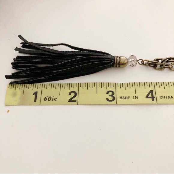 NWOT MARLYN SCHIFF Boho Tiny Chain Link Long Necklace with Black Leather Tassel - Picture 15 of 16